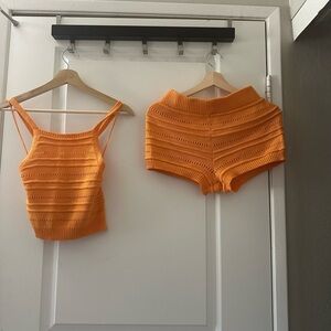 Orange Knit Tank Top and Shorts Set